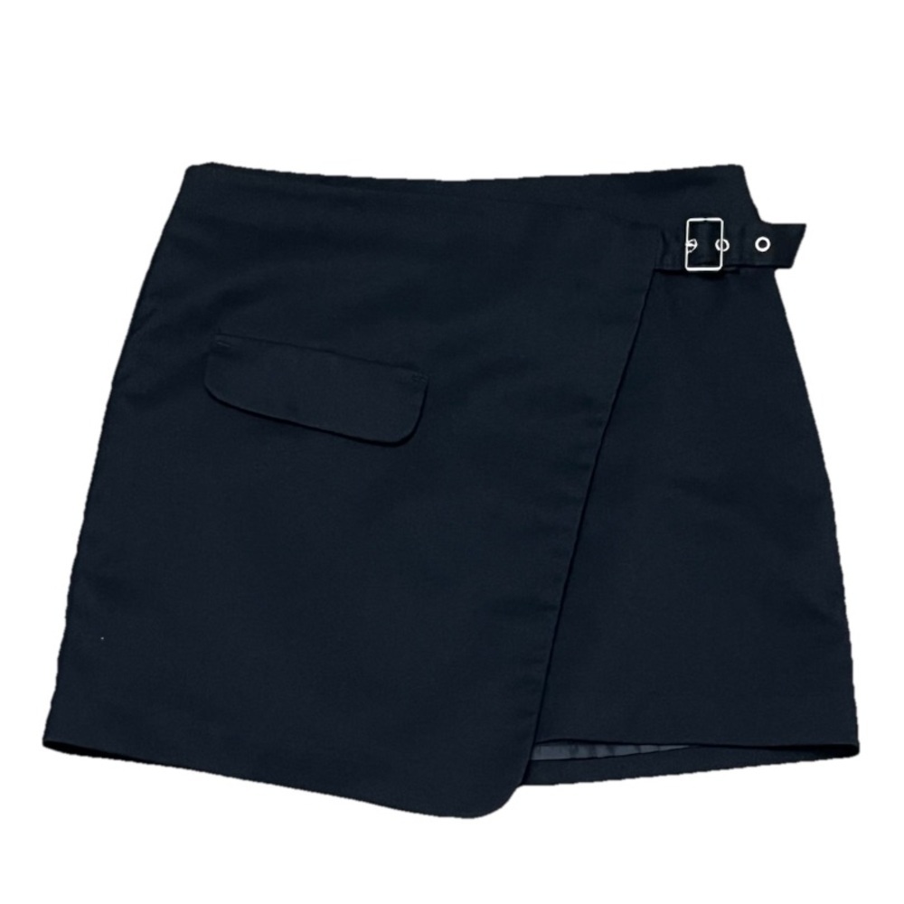 Divided Black Mini Skort with Buckle Detail